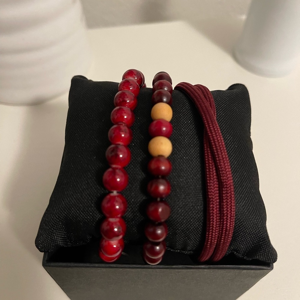 Red Beaded Bracelet Set